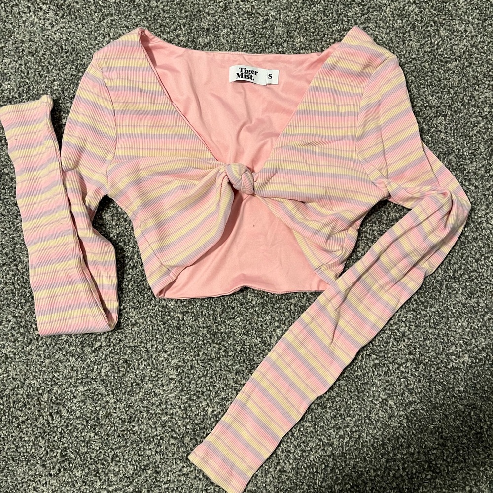 Tiger Mist Pink Striped Crop Top